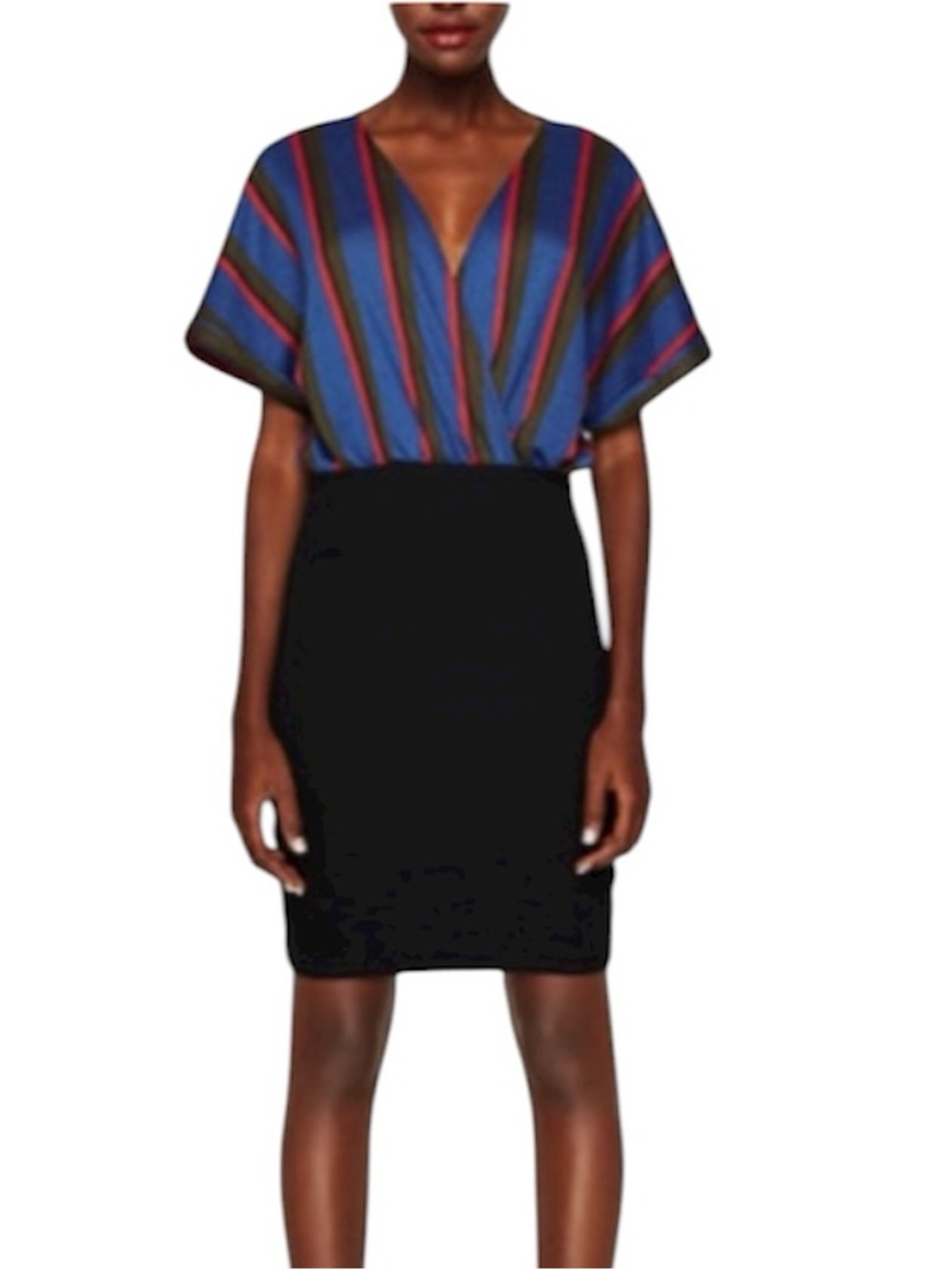 Zara Trafaluc Cotton Stretch Blue Red Black Contrasts Versatile Mini Dress L
